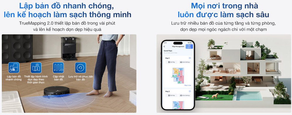 Robot hút bụi lau nhà Ecovacs lập bản đồ nhanh chóng Robot hút bụi lau nhà Ecovacs