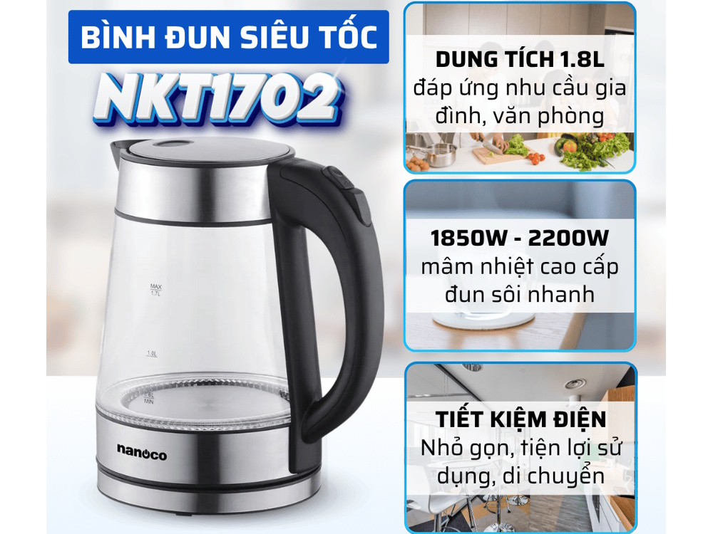 Bình đun siêu tốc thủy tinh  