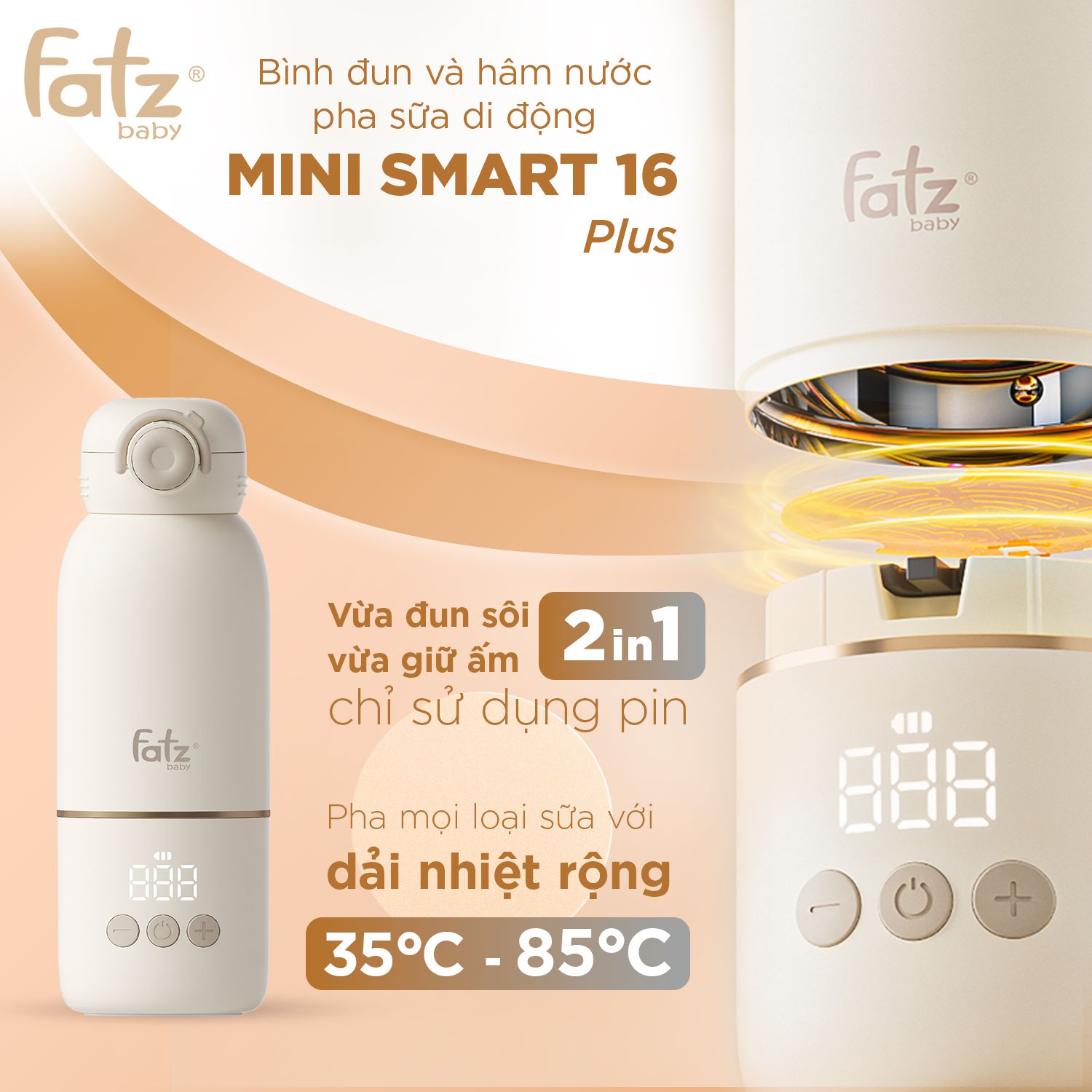 Bình hâm nước pha sữa di động Mini Smart 16 Plus FB3808BN
