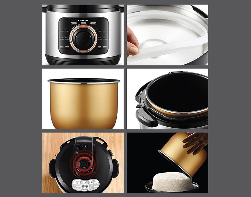 Lòng nồi chống dính cao cấp, an toàn cho sức khỏe Nồi áp suất đa năng Coex CP-3121
