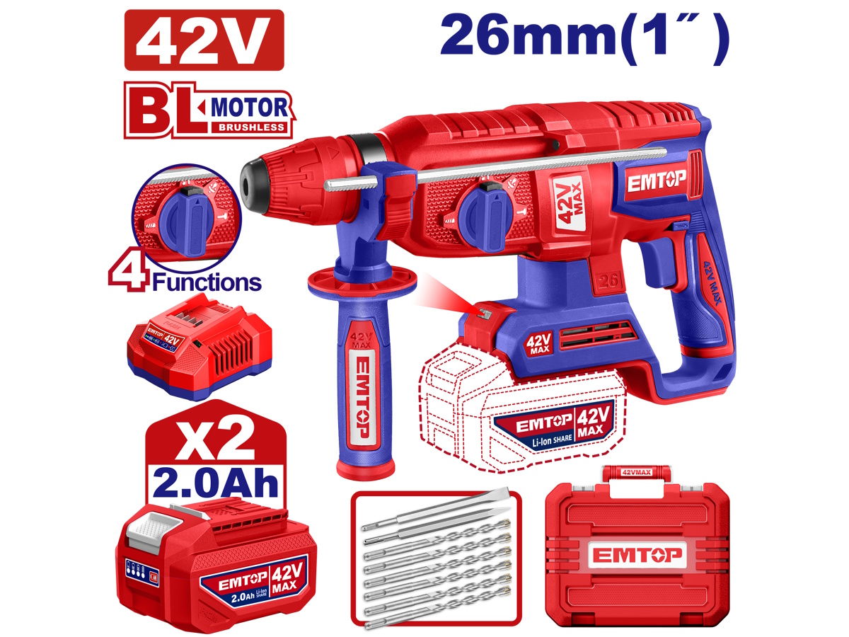 Máy khoan bê tông dùng pin 42V Emtop ELRH422682 