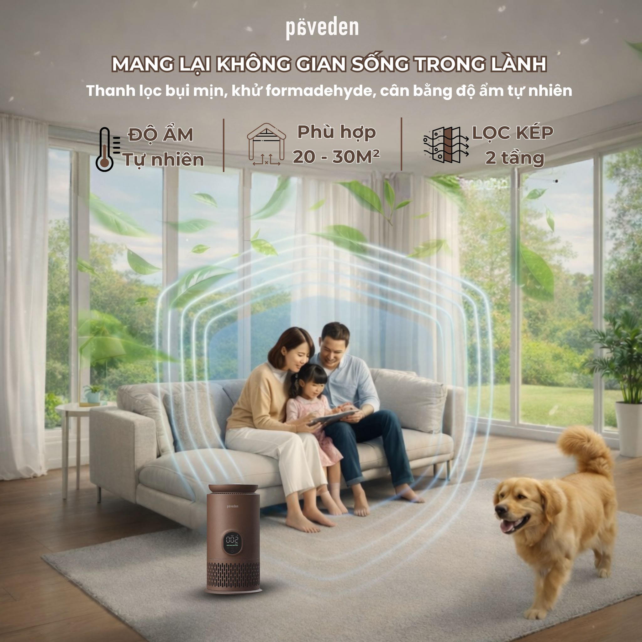 Thiết kế thanh lịch – Gọn nhẹ và dễ di chuyển Máy lọc không khí Paveden