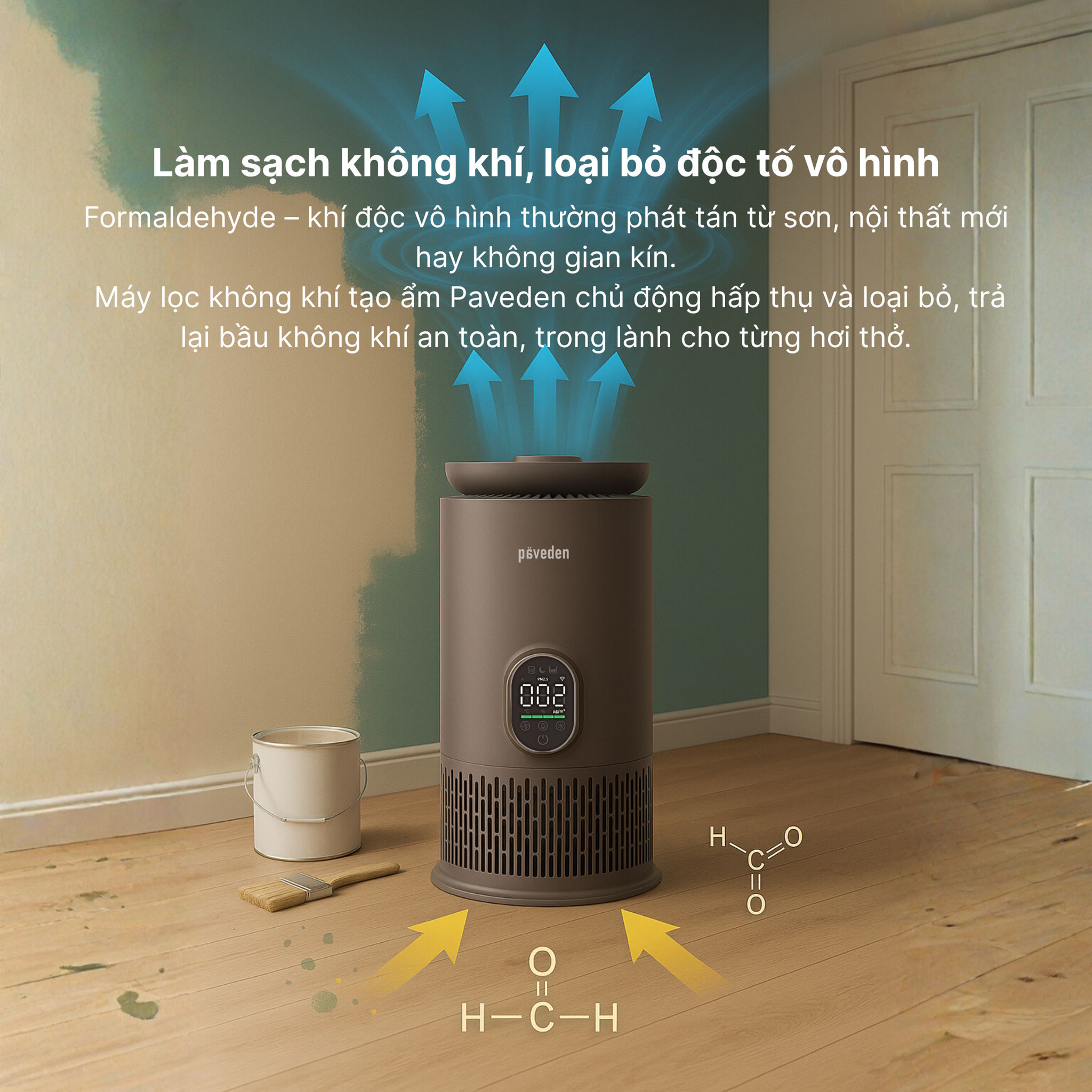 Khử Formaldehyde và VOCs – Không khí an toàn cho mọi nhà Máy lọc không khí tạo ẩm Paveden