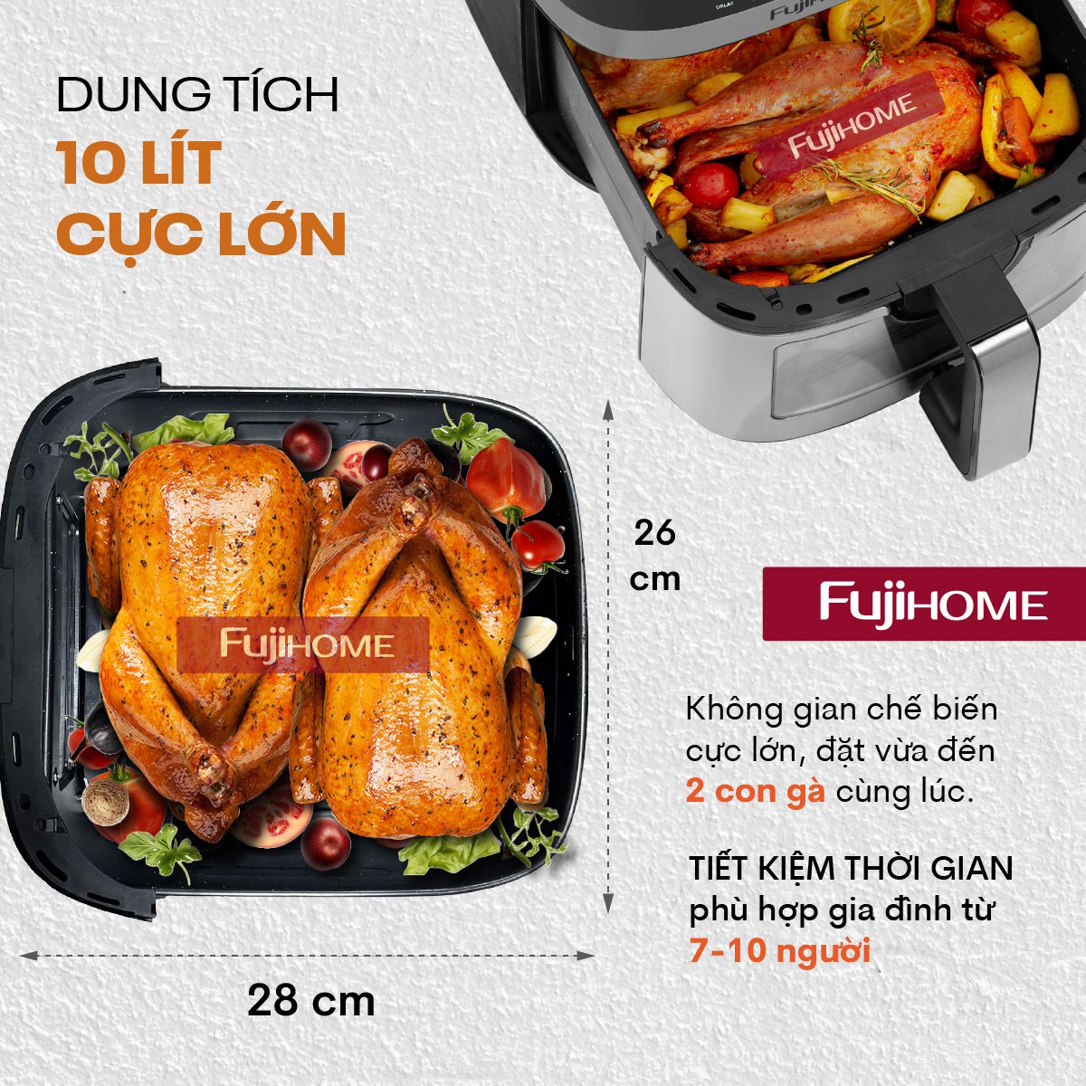 Dung tích lớn 10L – Nướng gà nguyên con, phục vụ cả gia đình Fujihome A10DG2