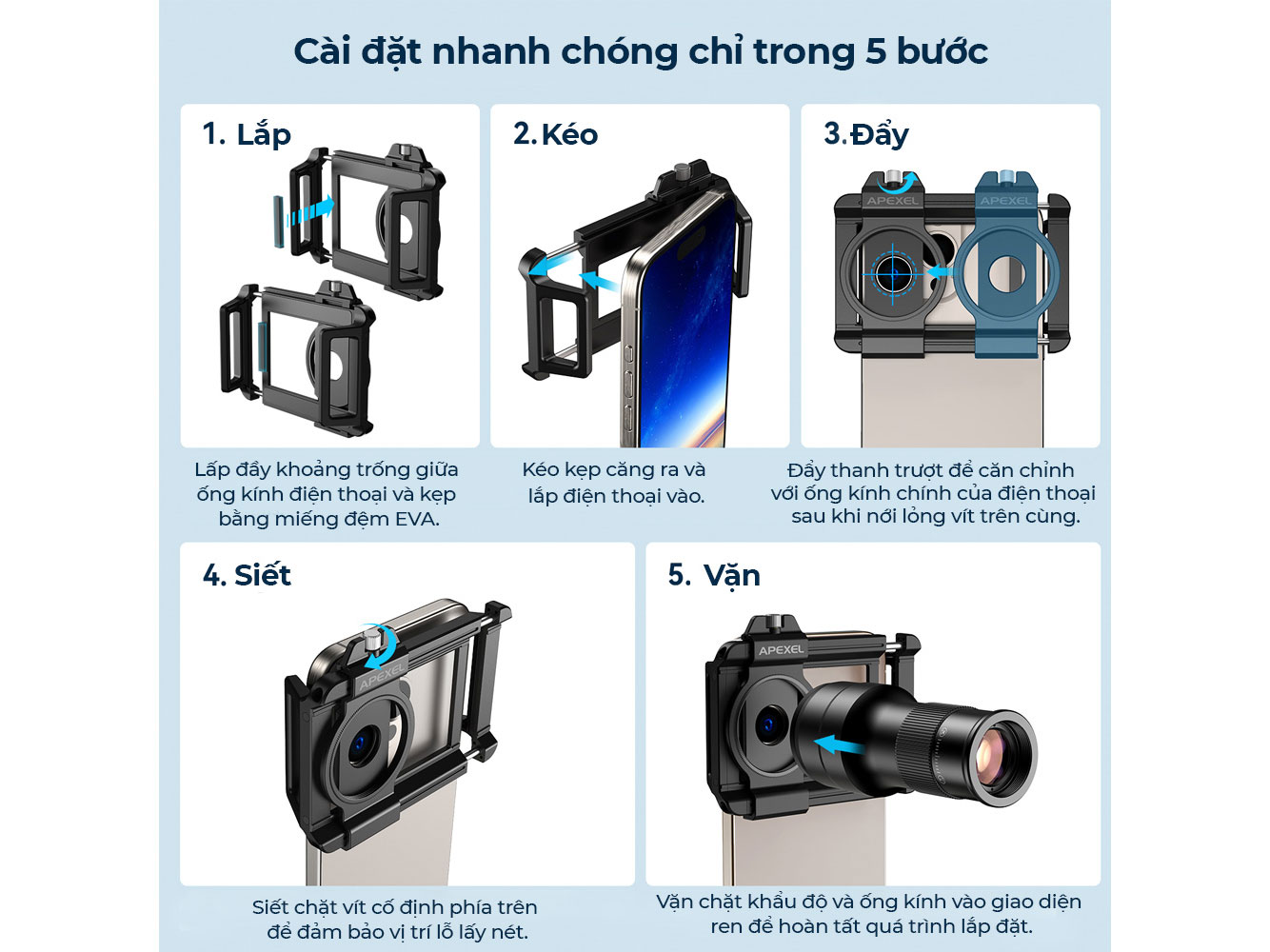 Hướng dẫn lắp đặt ống kính Apexel APL-TM6