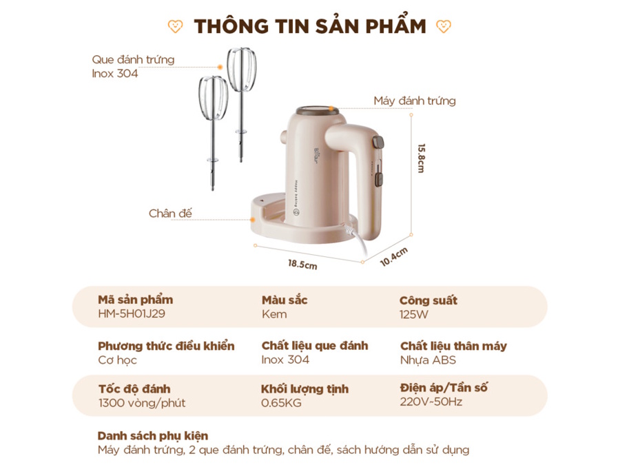 Thông số kỹ thuật của máy đánh trứng HM-5H01J29 Máy đánh trứng trộn bột