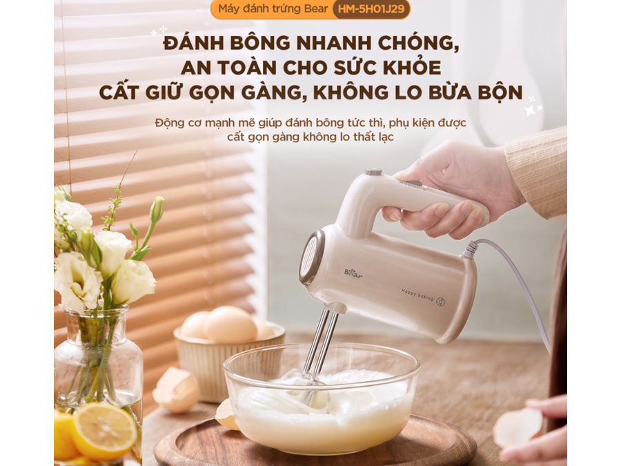 Máy đánh trứng Bear đánh bông nhanh chóng, an toàn cho sức khỏe Máy đánh trứng Bear