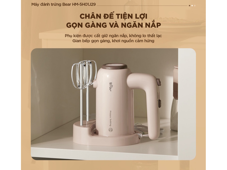 Máy đánh kem có chân đế gọn gàng, tiện lợi Máy đánh kem