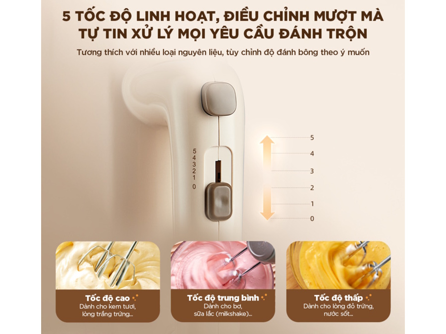 Máy đánh trứng cầm tay Bear lựa chọn 5 tốc độ Máy đánh trứng cầm tay Bear