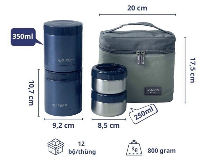 Bộ hộp cơm giữ nhiệt Kaiyo dung tích 1.200ml KVL-3291 / KVL-3284