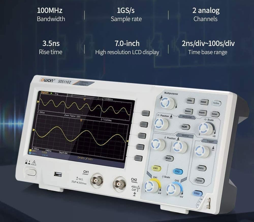 Máy hiện sóng Owon SDS1102 (100Mhz, 2CH,1GS/s)