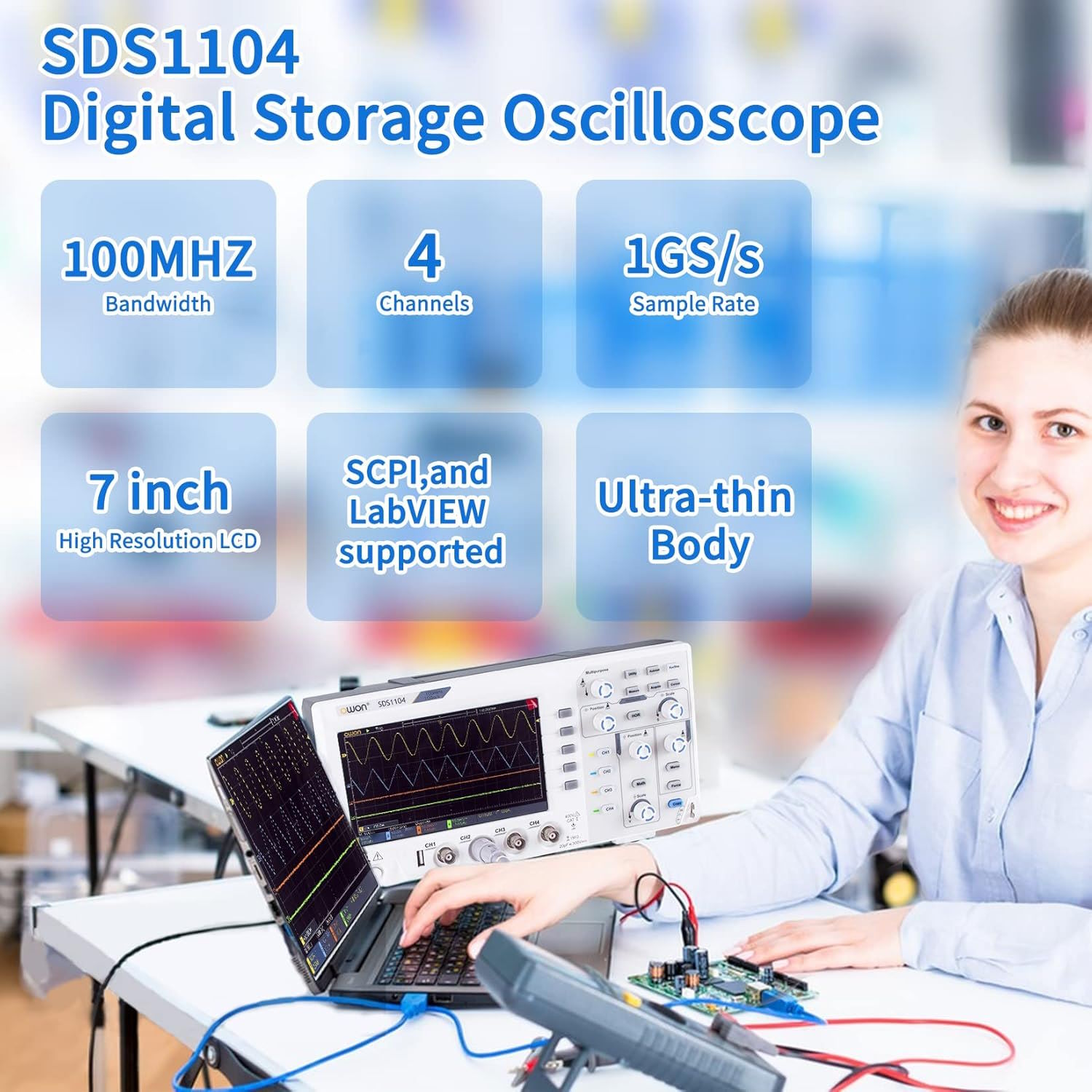 Máy hiện sóng Owon SDS1104 (100MHz, 4 CH, 1 GS/s)