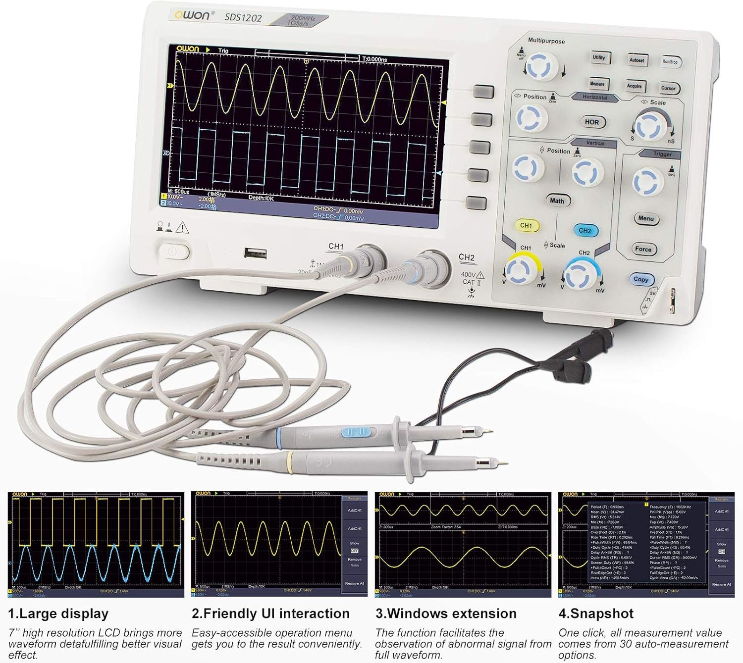 Máy hiện sóng Owon SDS1202 (200MHz; 2 CH; 1GS/s)