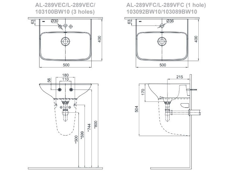 Chậu rửa treo tường L-289VFC