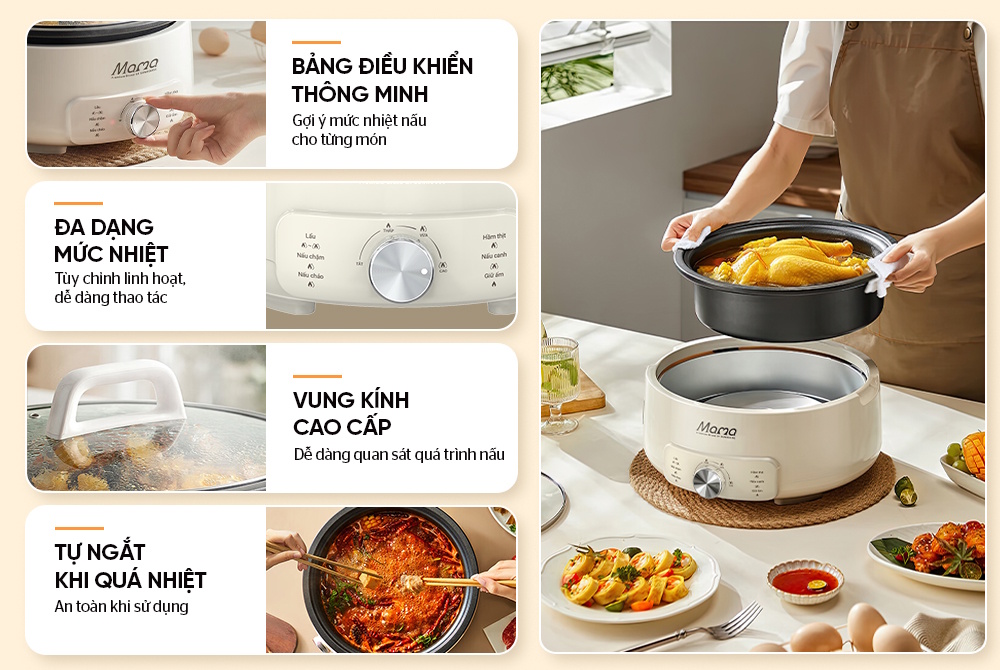 Lẩu điện SHD4548 tùy chỉnh 3 mức nhiệt Lẩu điện SHD4548