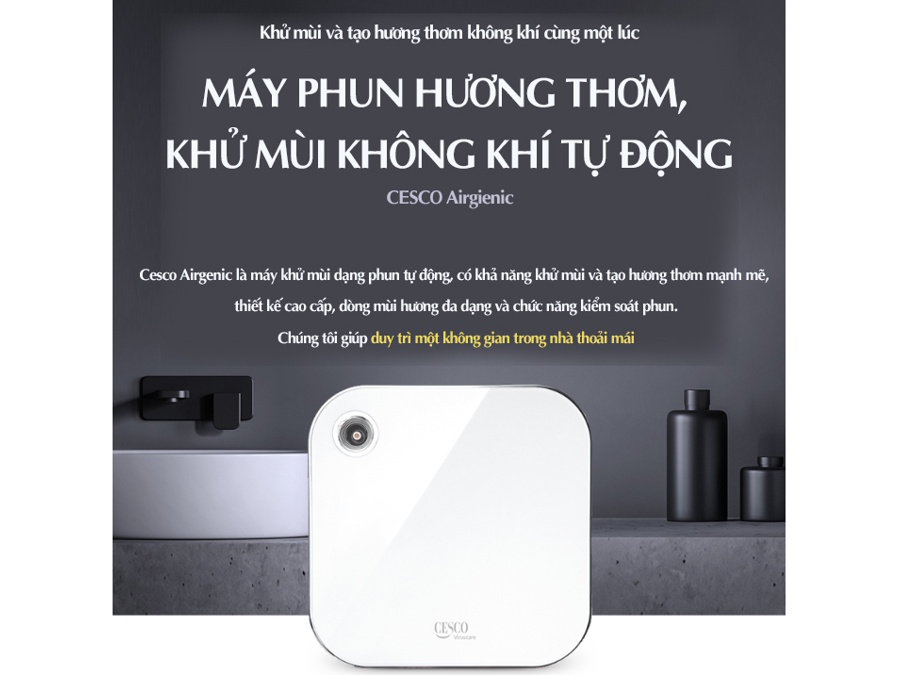 Máy khử mùi tự động và phun tinh dầu hương thơm cao cấp Cesco Airgienic