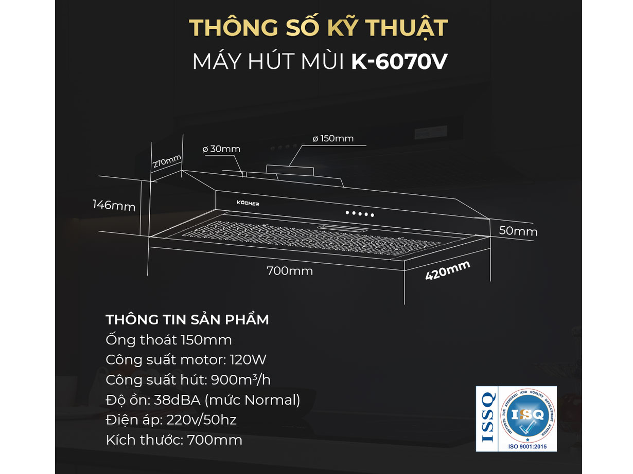 Máy hút mùi Kocher K-6070V Máy hút mùi Kocher K-6070V