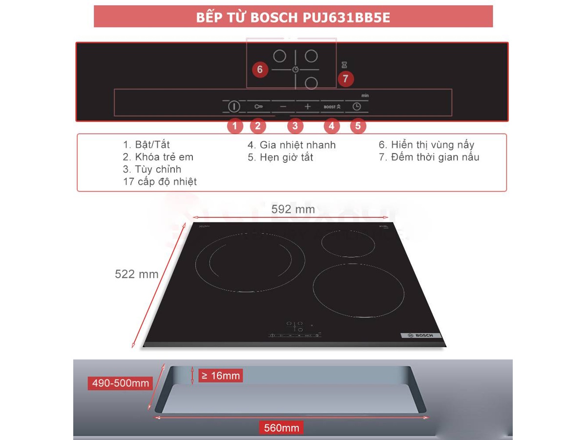 Bếp từ âm 3 vùng nấu Bosch PUJ631BB5E Serie 4