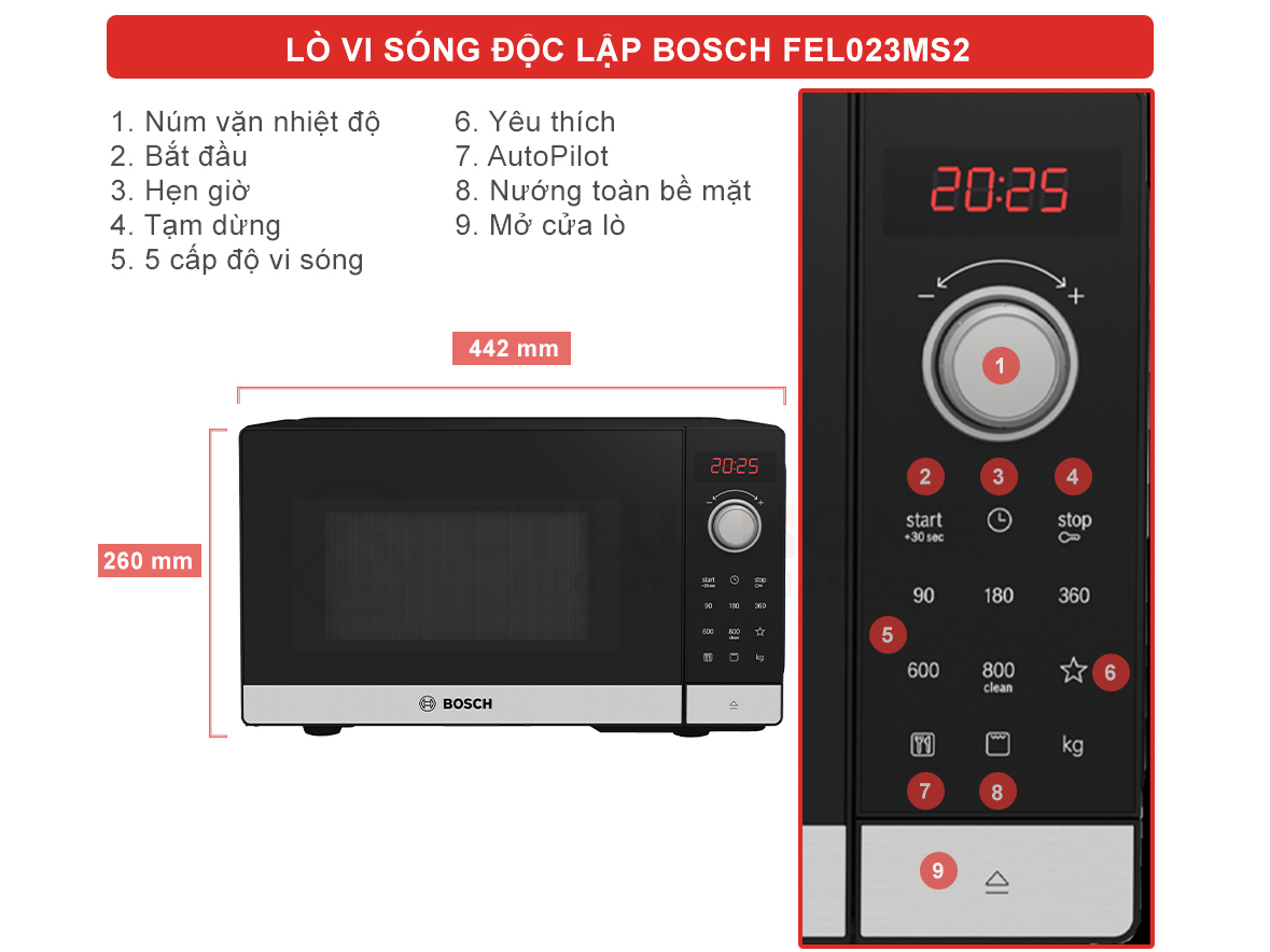 Lò vi sóng độc lập Bosch FEL023MS2 Serie 2 - 20 lít