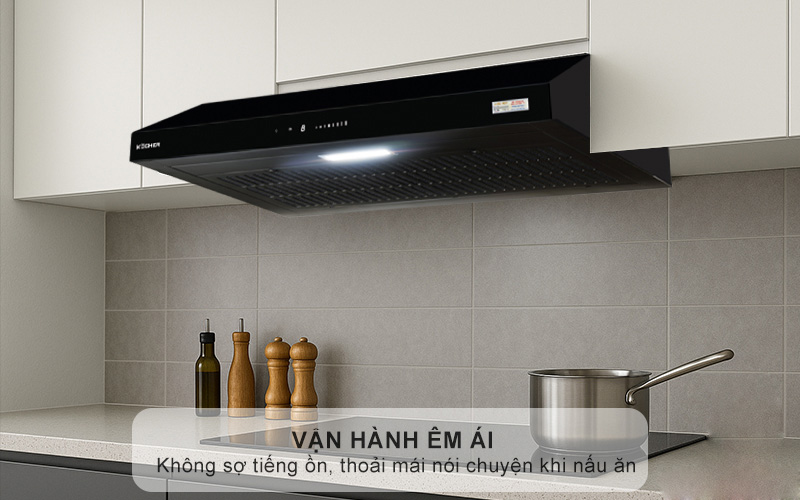 Vận hành êm ái – Độ ồn thấp dễ chịu Máy hút mùi Kocher