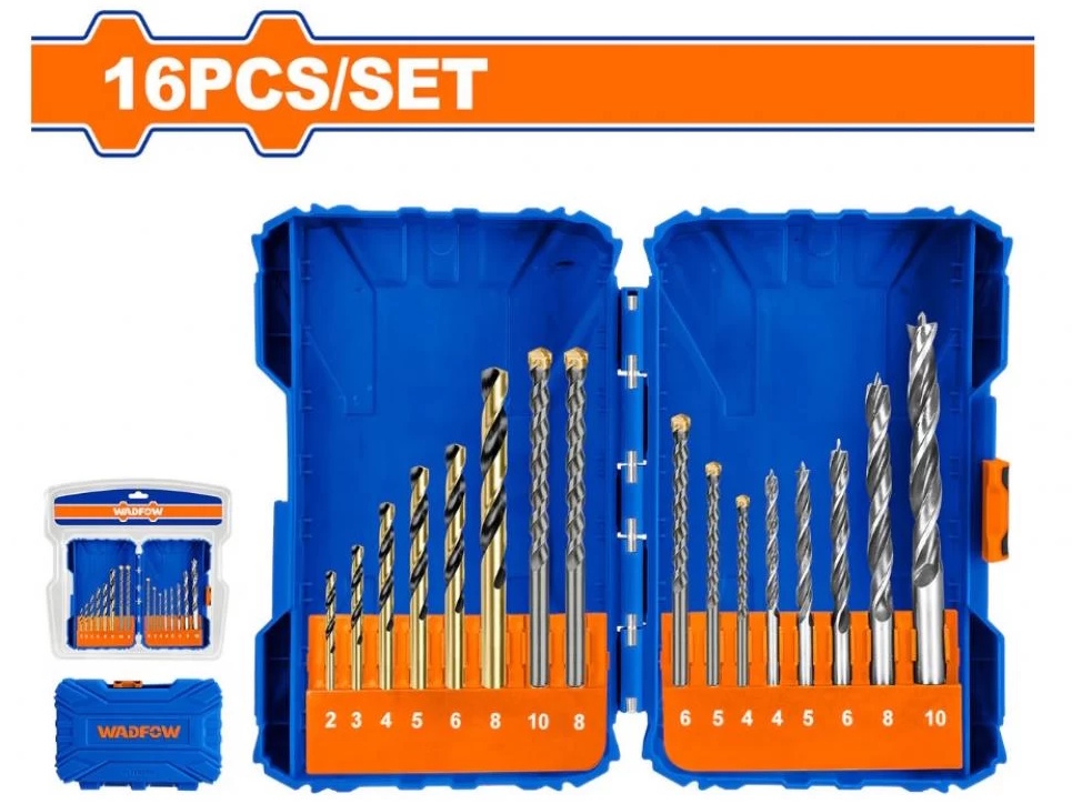 Bộ 16 mũi khoan kim loại bê tông và gỗ Wadfow WMJ6516