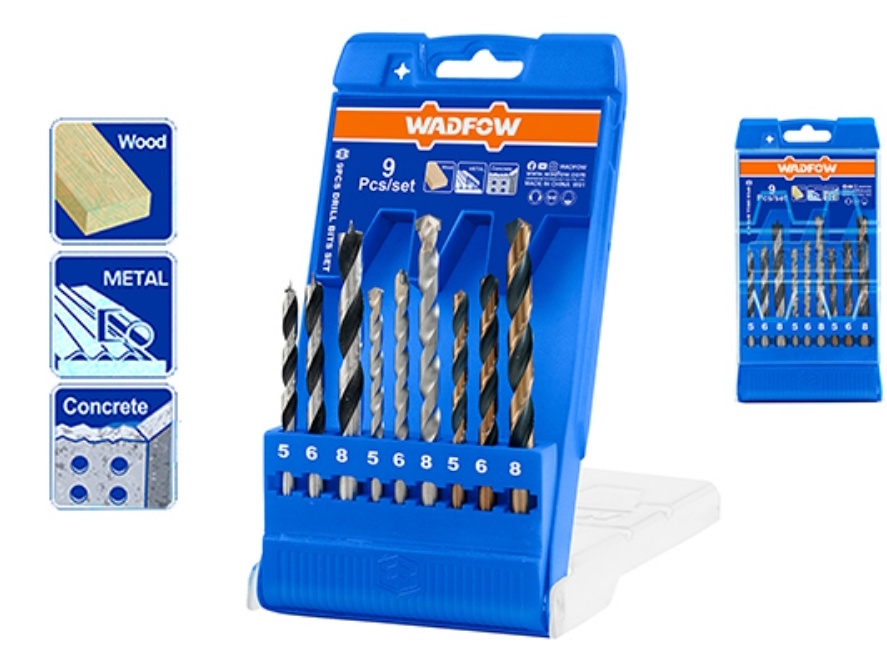 Bộ 9 mũi khoan gỗ, xoắn ốc, bê tông Wadfow WTD6B01