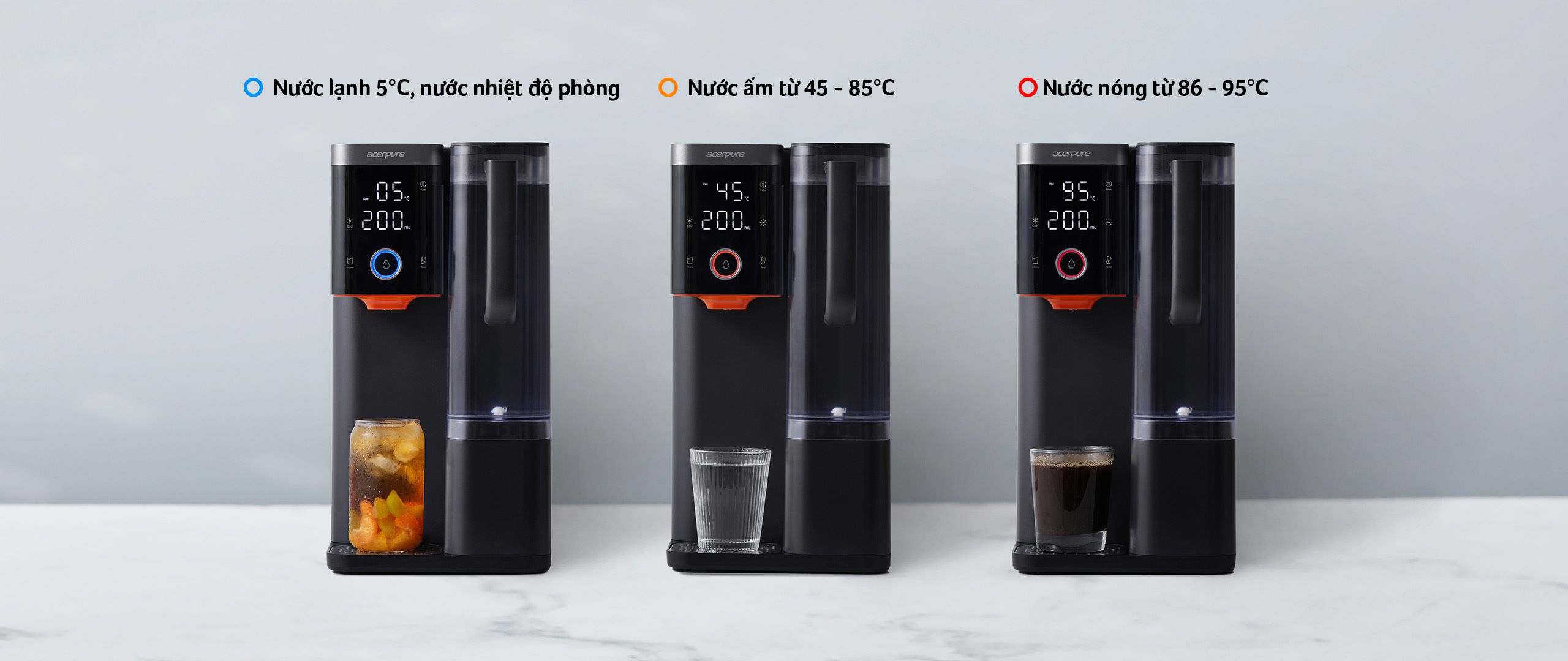 Nước nóng – lạnh tức thì trong 3 giây, tiện lợi vượt trội Máy lọc nước RO để bàn Acerpure Aqua WP5 WP744-40B