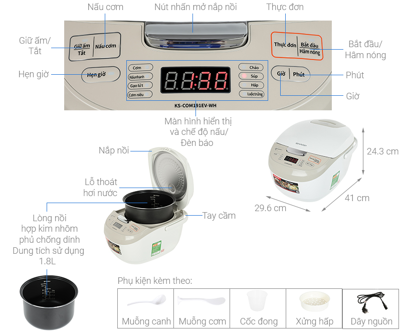 Nồi cơm điện KS-COM191EV-WH