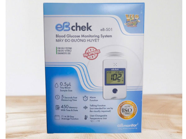 Máy đo đường huyết eBchek có thời gian đo chỉ 5 giây Máy đo đường huyết eBchek