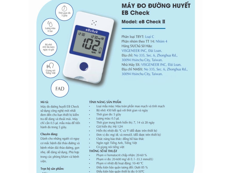 eBchek EB-S01 lưu tới 450 kết quả đo eBchek EB-S01