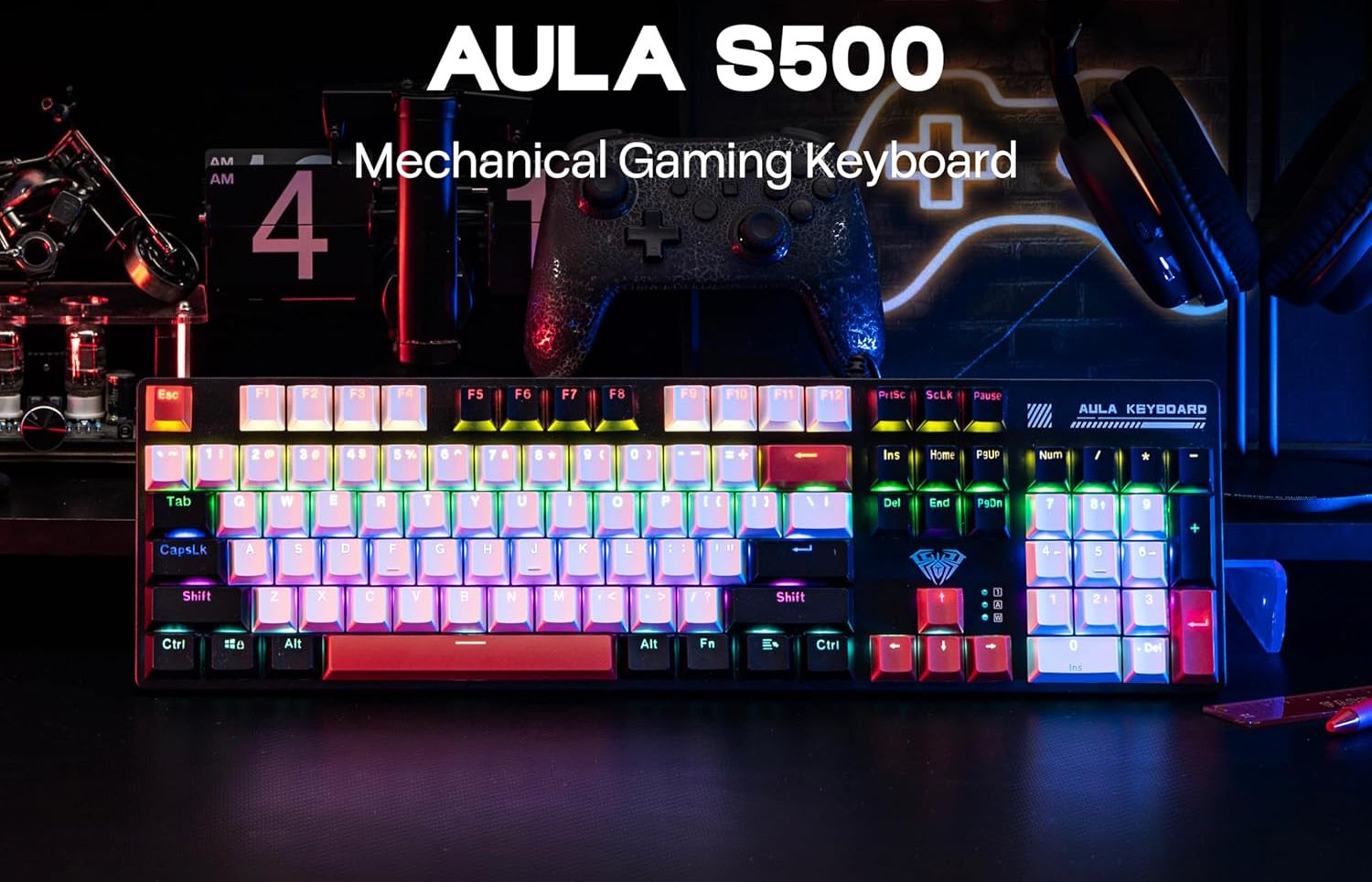 Thiết kế fullsize 100% – Đầy đủ phím, tối ưu thao tác Bàn phím cơ gaming có dây Aula S500