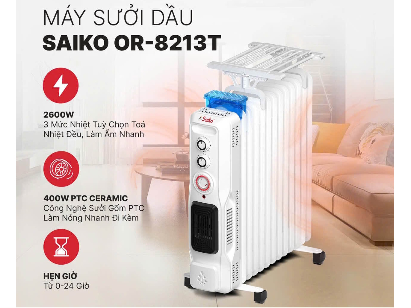 Saiko OR-8213T có chức năng hẹn giờ Saiko OR-8213T