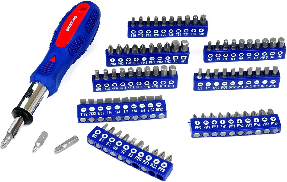 Chất liệu cao cấp – Độ bền vượt trội theo thời gian Bộ tua vít 130 chi tiết kèm túi đựng Workpro W000808