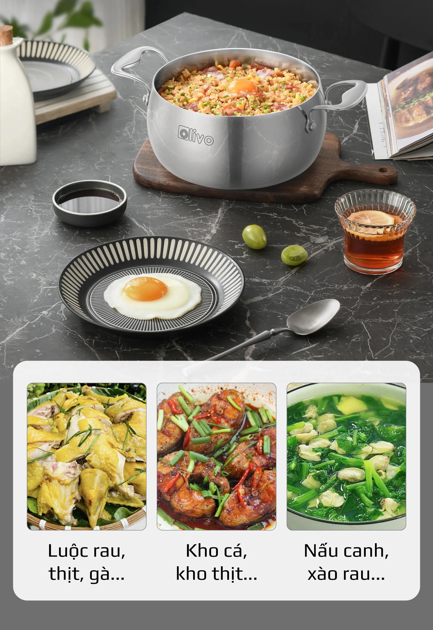 Nồi inox CS2010 dùng luộc rau, kho cá, nấu canh Nồi inox CS2010