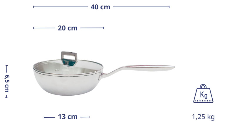 Chảo inox 316 liền khối 5-ply Premium Kaiyo sâu lòng có vung kính KIW-3826 (26cm)