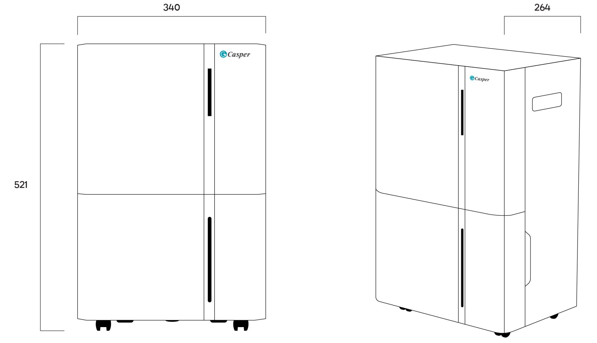 Kích thước của máy hút ẩm gia đình Casper DE-30L1 Máy hút ẩm gia đình Casper DE-30L1