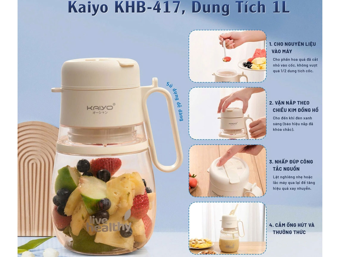 Máy xay sinh tố sử dụng đơn giản chỉ với 4 bước Máy xay sinh tố dùng pin