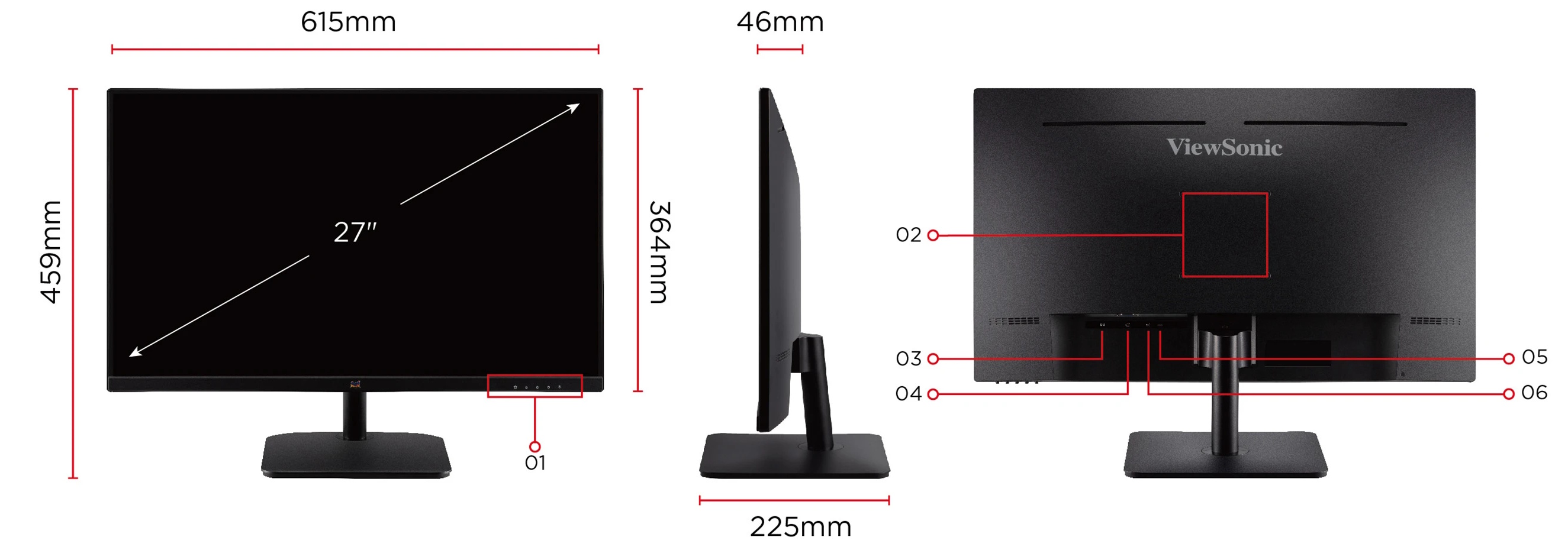 KÍch thước của ViewSonic VA2732A-H ViewSonic VA2732A-H