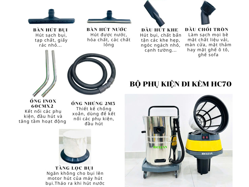 Máy hút bụi nước công nghiệp HiClean HC 70