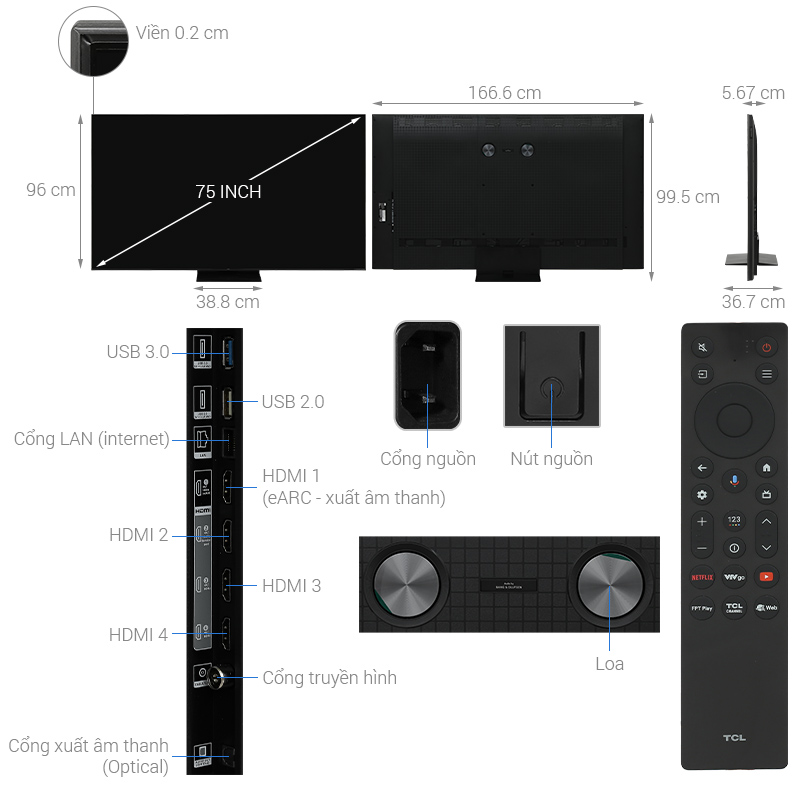 Google Tivi QD-Mini LED TCL AI 4K 75 inch 75C7K