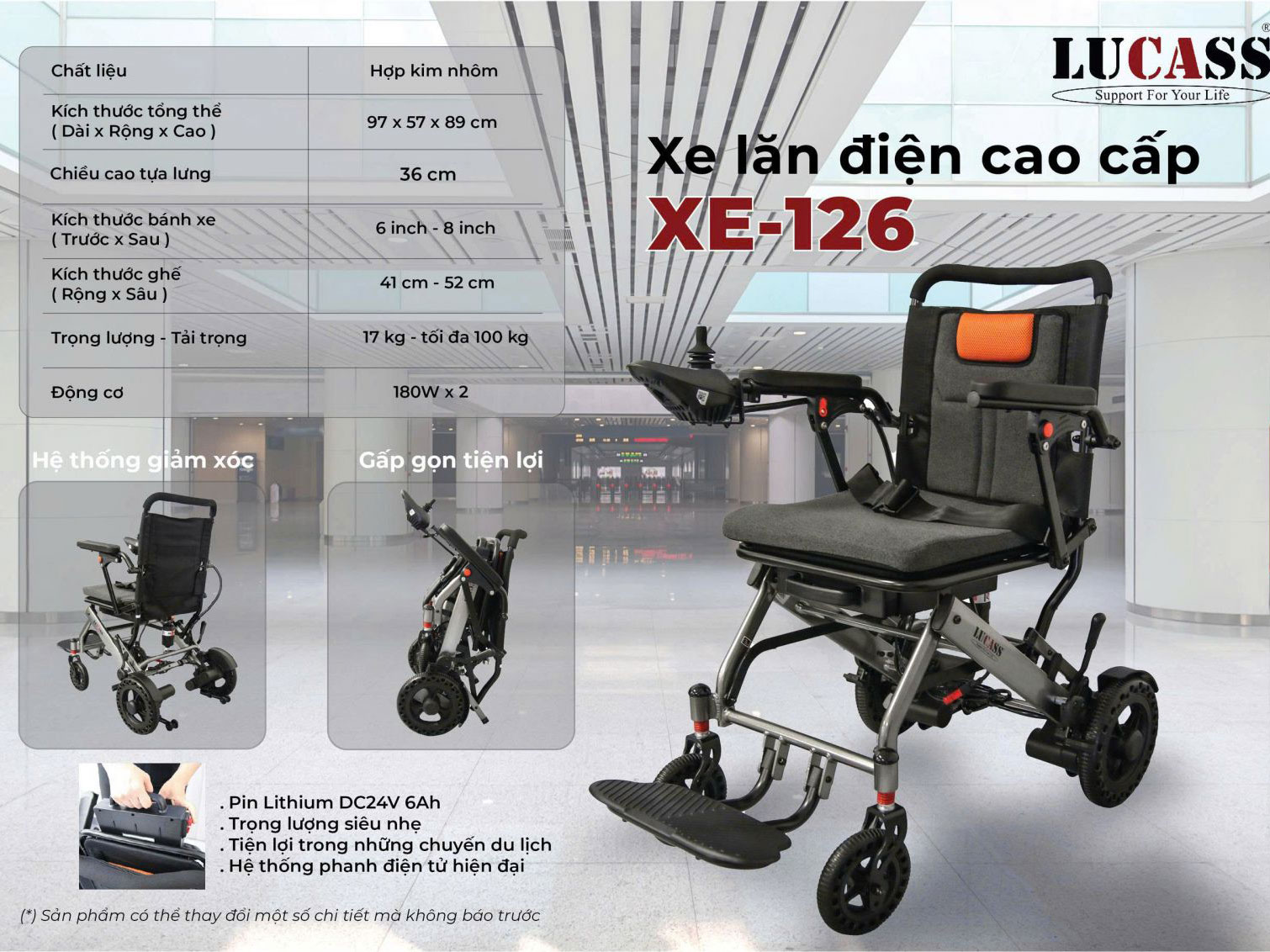 Xe lăn điện du lịch Lucass XE-126