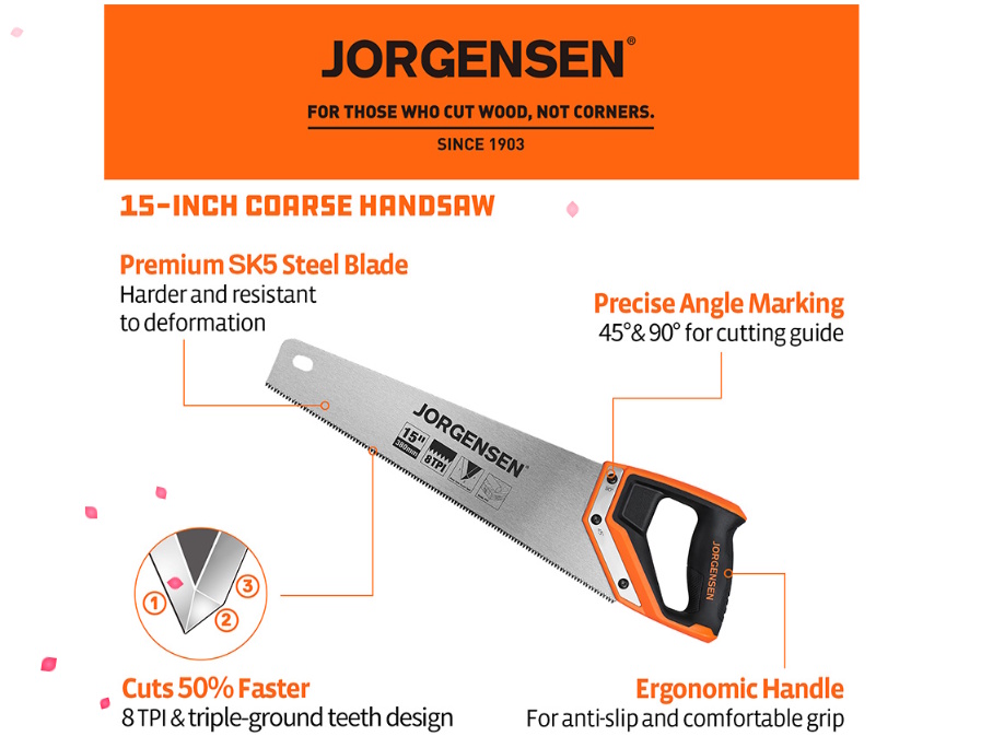 Cưa gỗ cầm tay Jorgensen có tay cầm công thái học Cưa gỗ cầm tay Jorgensen