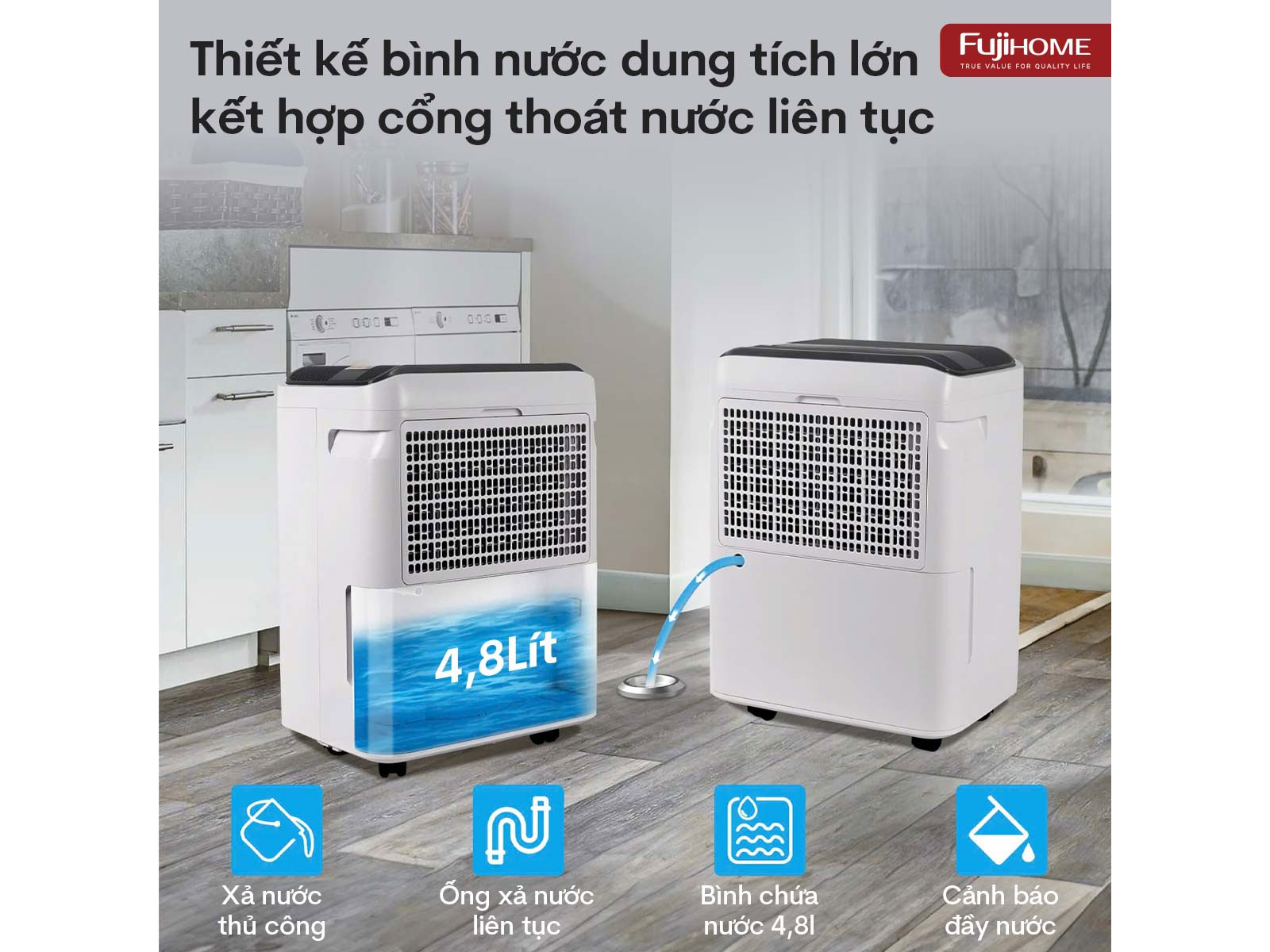 Fujihome DH35W-HEPA có bình nước dung tích lớn Fujihome DH35W-HEPA