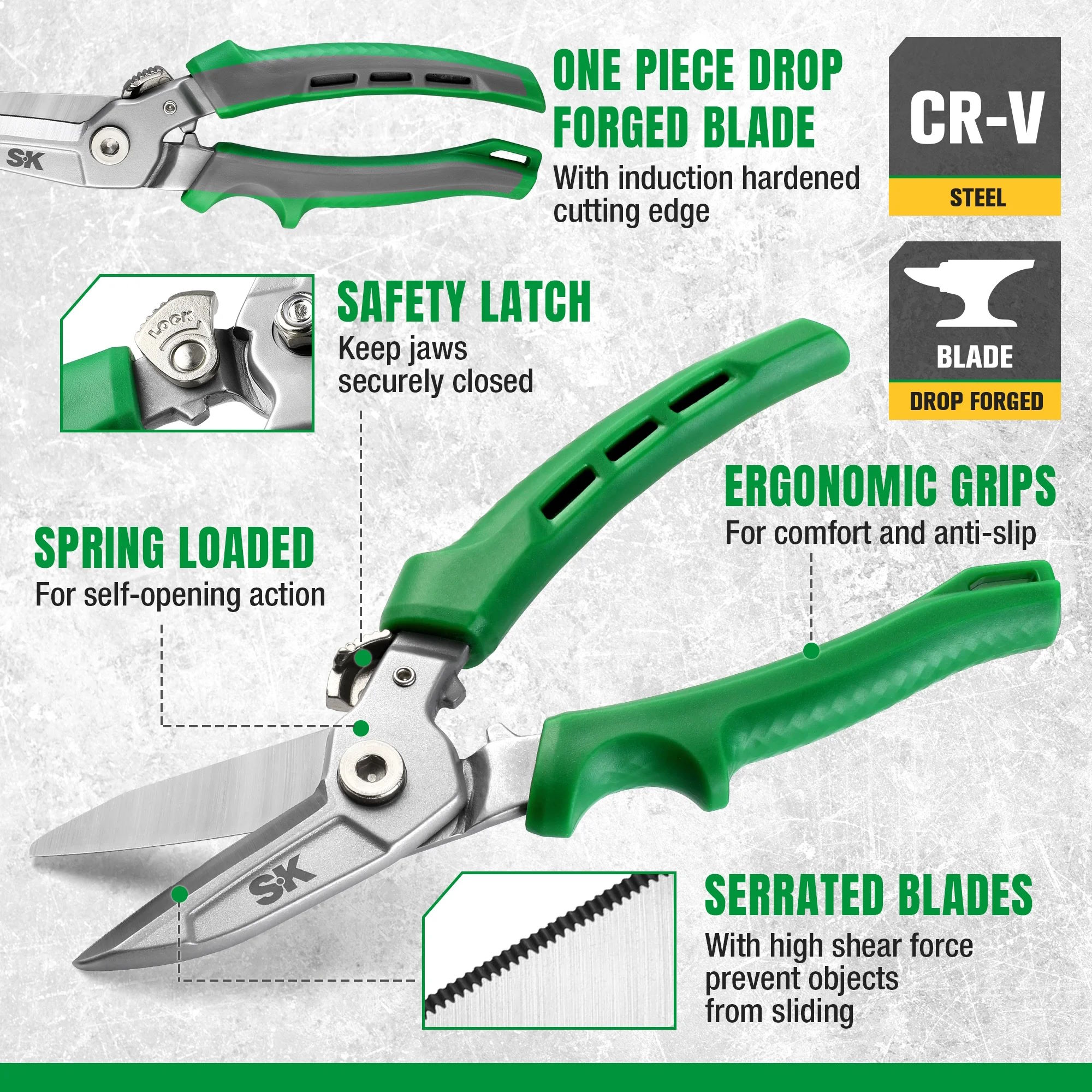 Thiết kế rèn nguyên khối – Tăng độ bền và tuổi thọ Kéo cắt kim loại rèn 8inch SK Tools SK02401