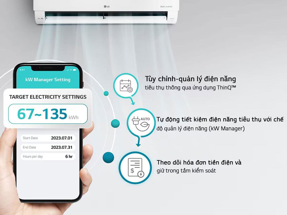 Bạn có thể điều khiển từ xa qua điện thoại thông qua ứng dụng LG ThinQ Điều hòa LG