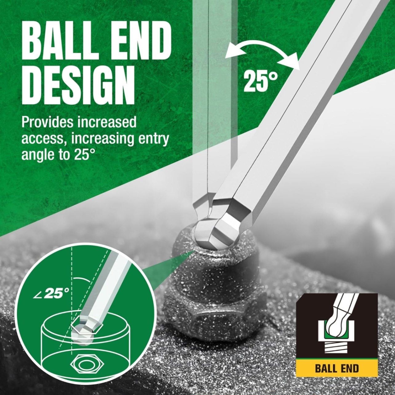 Đầu bi Ball-End – Vặn nghiêng 25° linh hoạt trong không gian hẹp Bộ chìa vặn lục giác đầu bi SK Tools SK01517