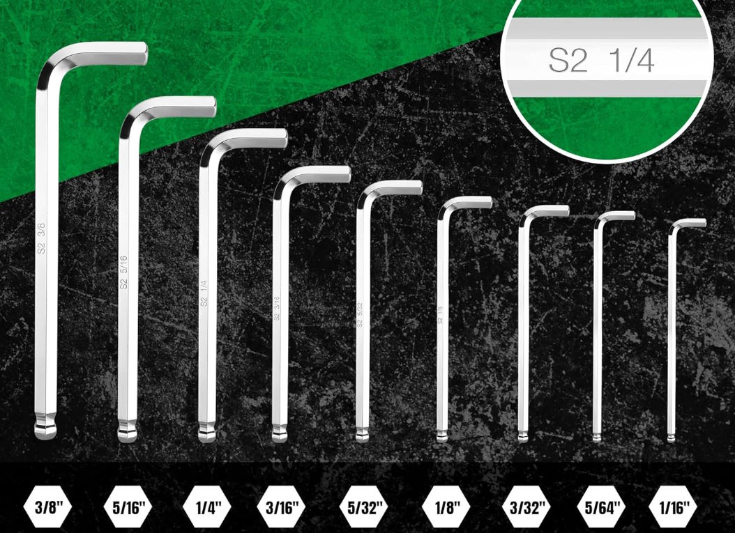 Đầy đủ 9 kích thước hệ inch – Phù hợp bulong SAE phổ biến Bộ chìa vặn lục giác đầu bi 9 chi tiết SK Tools SK01517