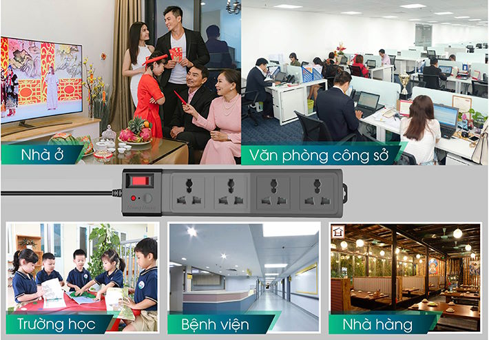 Thiết kế 4 ổ cắm đa năng – Dây dài 3m linh hoạt Rạng Đông OC04 4C/3M/10A