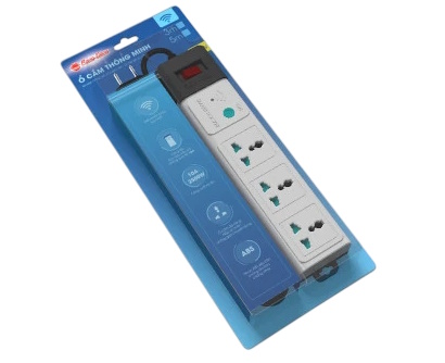 Ổ cắm thiết kế nhỏ gọn, gồm 3 ổ 3 chấu Ổ cắm