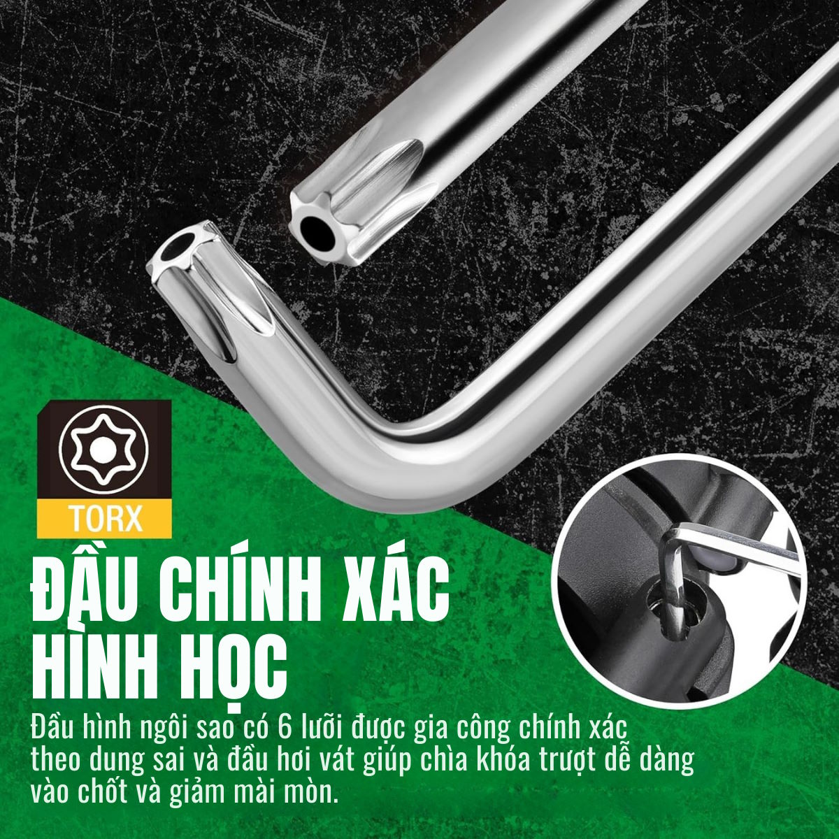 Đầu Torx gia công chính xác – Bảo vệ đầu ốc tối đa Bộ chìa vặn lục giác tay dài T10-T50 SK Tools SK01519